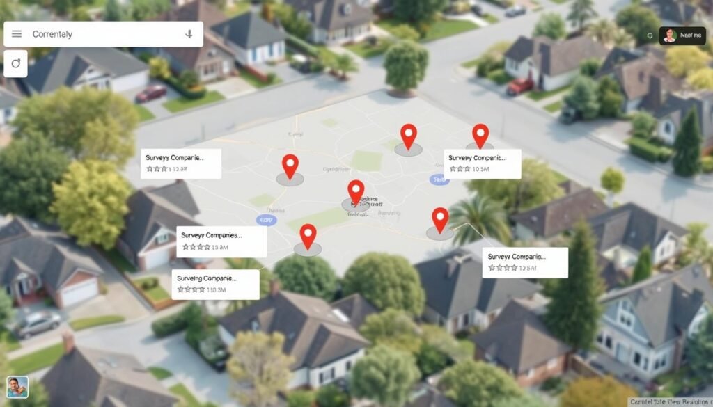Map showing local surveyors near a residential area