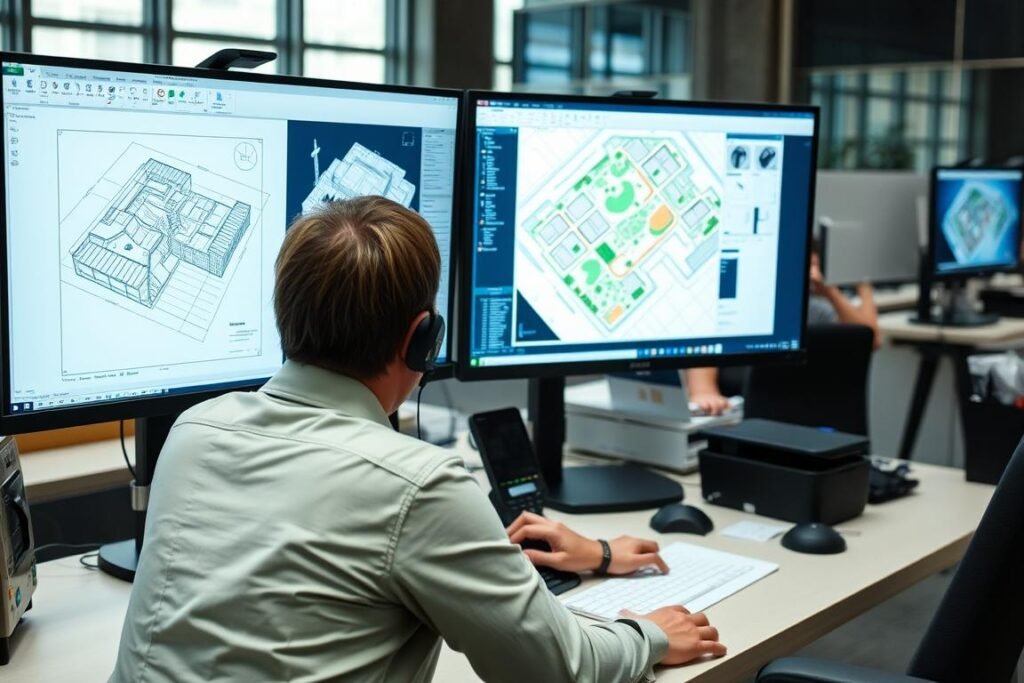 Surveyor using CAD software to create a property map