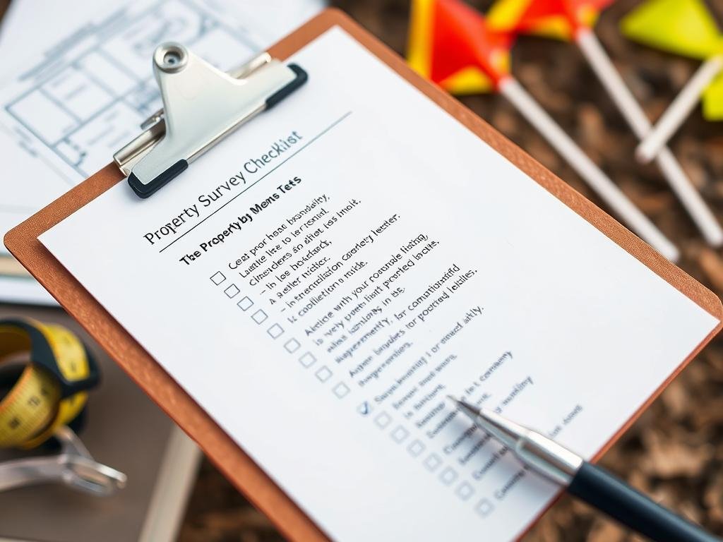 Surveyor's checklist and equipment on a clipboard